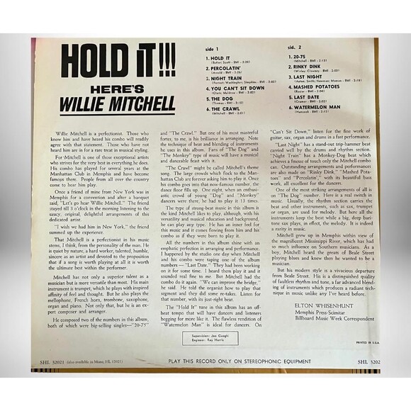 1965 Willie Mitchell "HOLD IT!!!" LP - A+ Vintage Condition - Funk and Soul Jazz - Picture 2 of 4